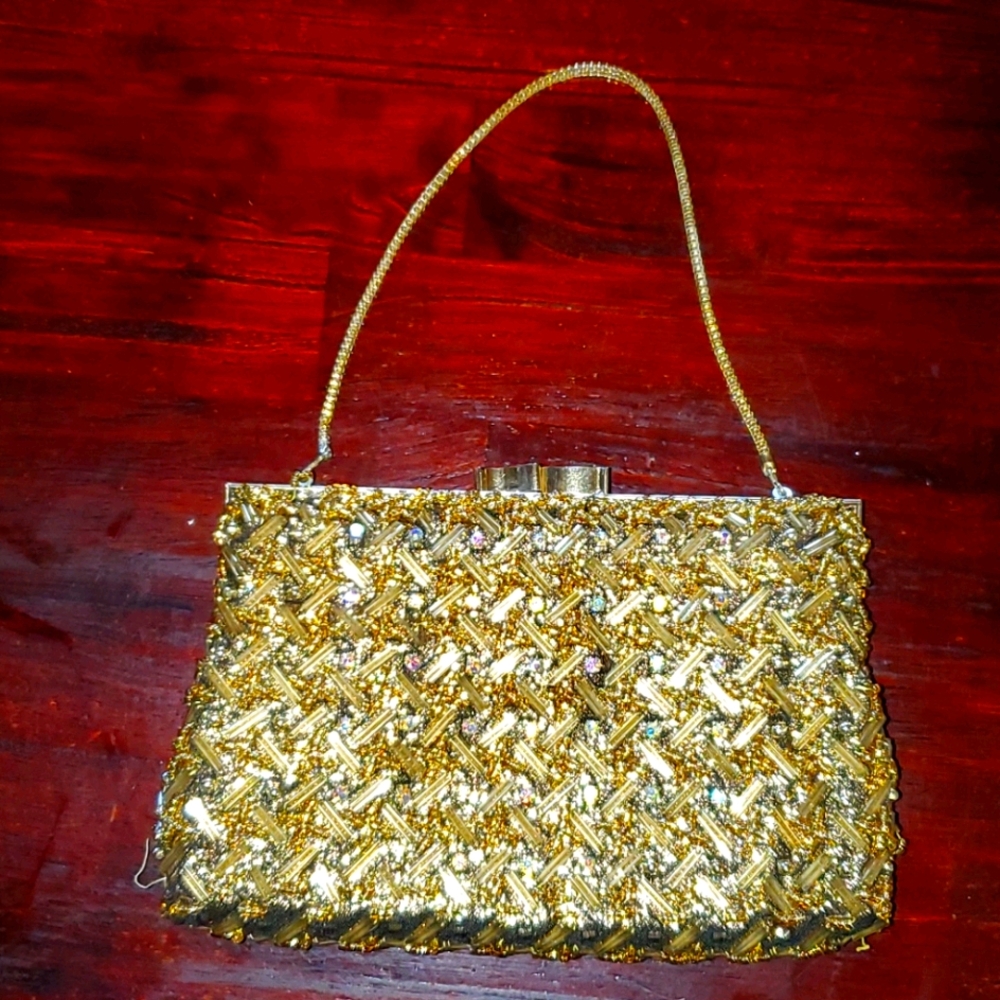 Vintage Walborg gold beaded purse/clutch